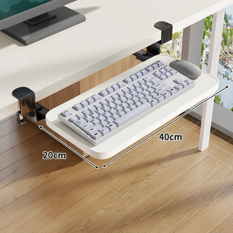 Under-Desk Keyboard Tray Pull-Out Wooden Clamp-On Non-Slip Surface
