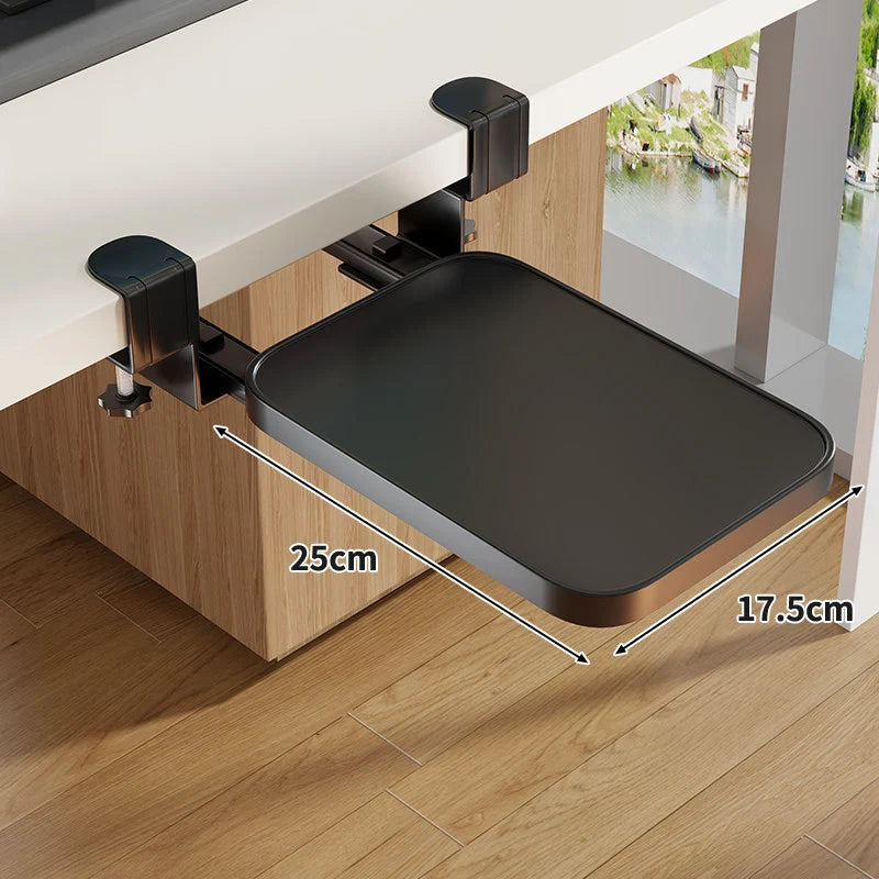 Under-Desk Keyboard Tray Pull-Out Wooden Clamp-On Non-Slip Surface