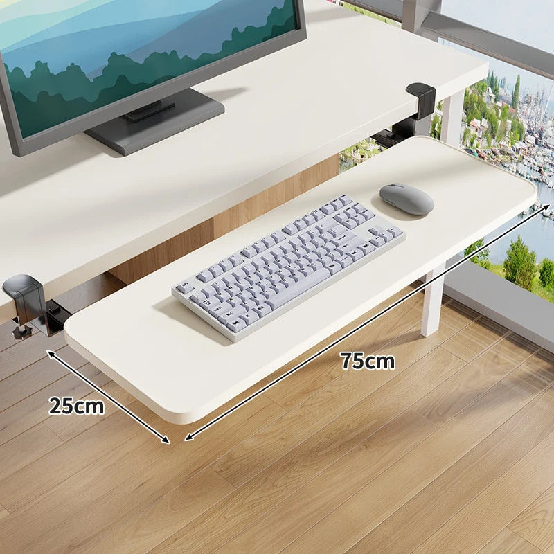 Under-Desk Keyboard Tray Pull-Out Wooden Clamp-On Non-Slip Surface