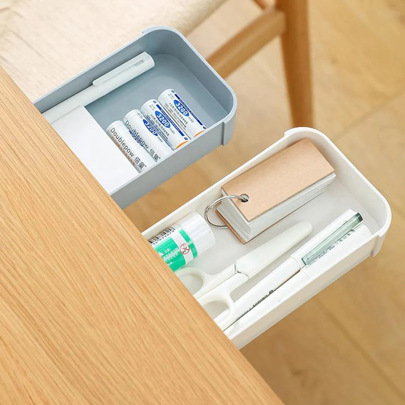 Under-Desk Storage Box Adhesive-Mount Reusable Mark-Free Adhesive