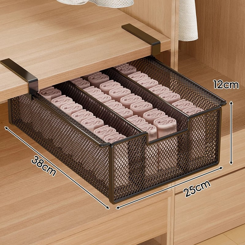 Under-Shelf Basket Organizer Pull-Out Rust-Resistant Metal Mesh Clamp-On Mounting