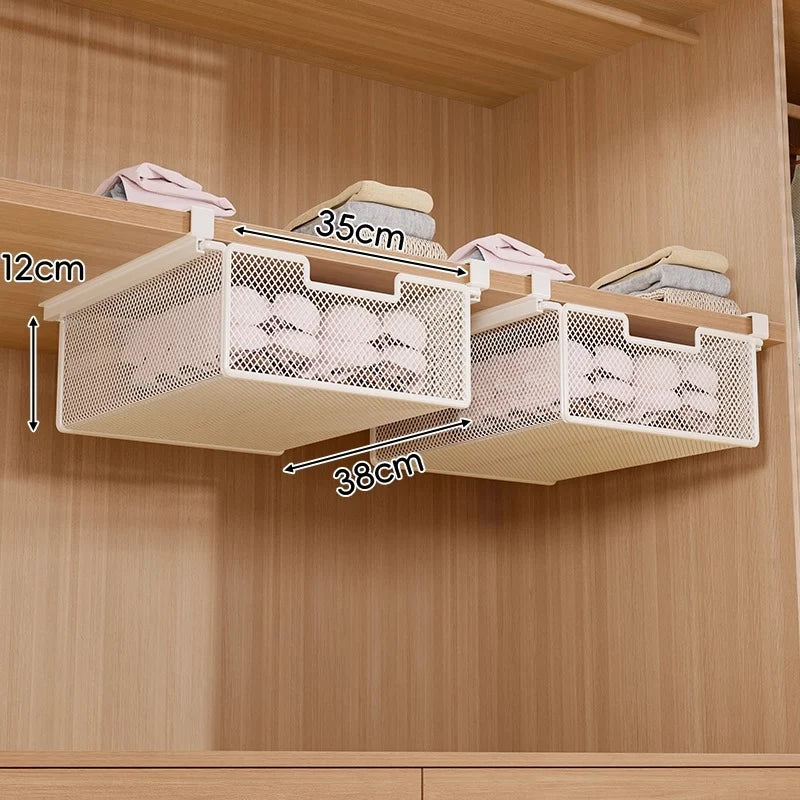 Under-Shelf Basket Organizer Pull-Out Rust-Resistant Metal Mesh Clamp-On Mounting