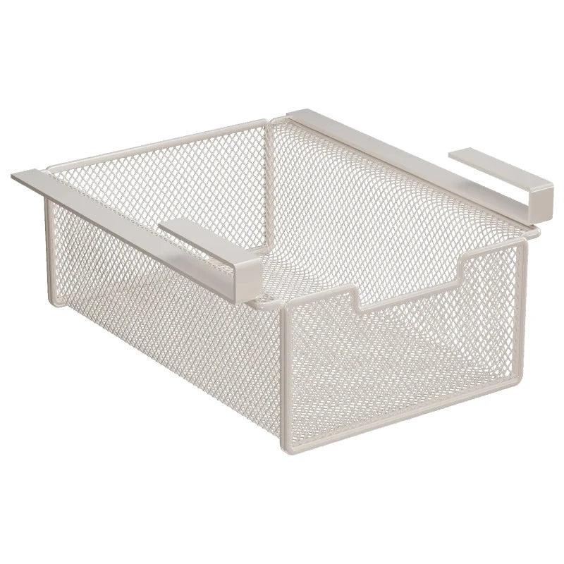 Under-Shelf Basket Organizer Pull-Out Rust-Resistant Metal Mesh Clamp-On Mounting