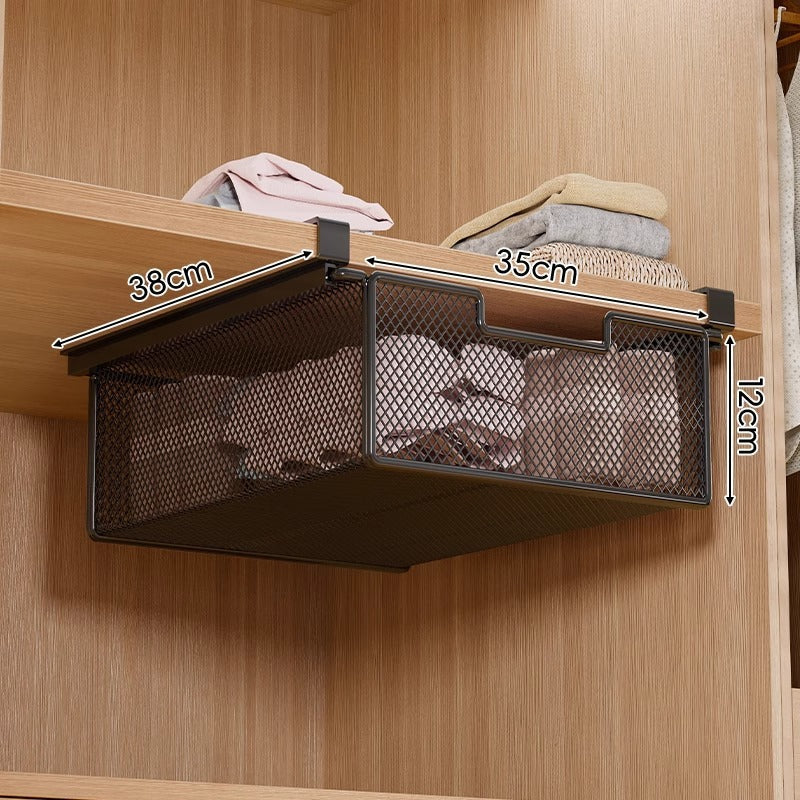 Under-Shelf Basket Organizer Pull-Out Rust-Resistant Metal Mesh Clamp-On Mounting