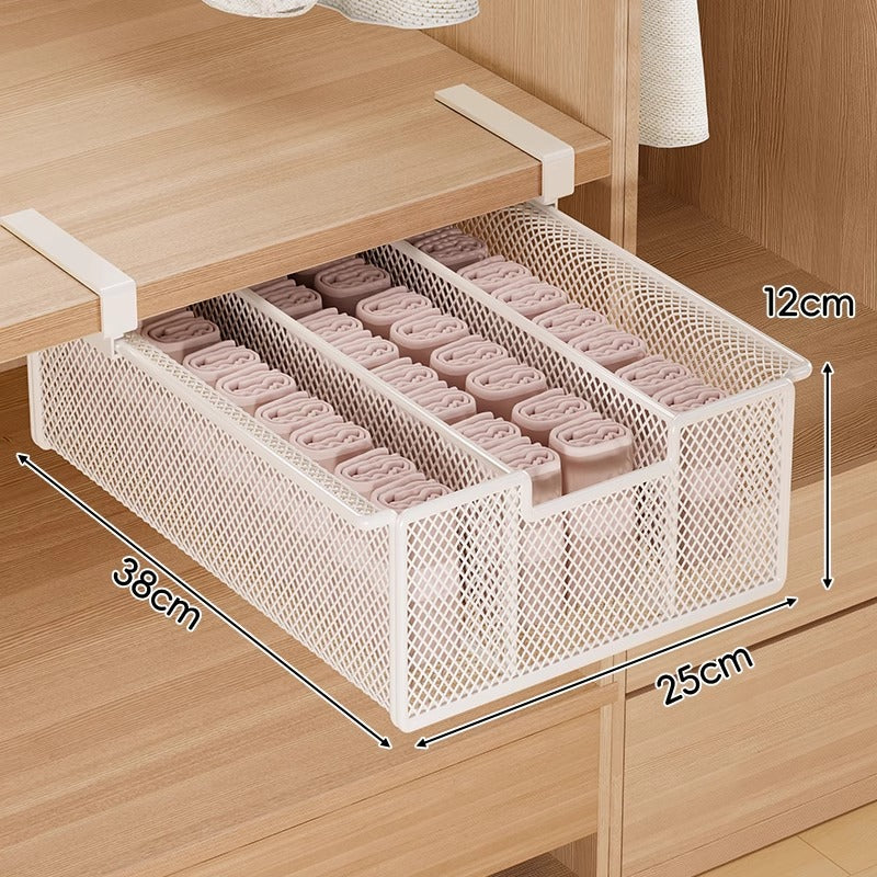Under-Shelf Basket Organizer Pull-Out Rust-Resistant Metal Mesh Clamp-On Mounting