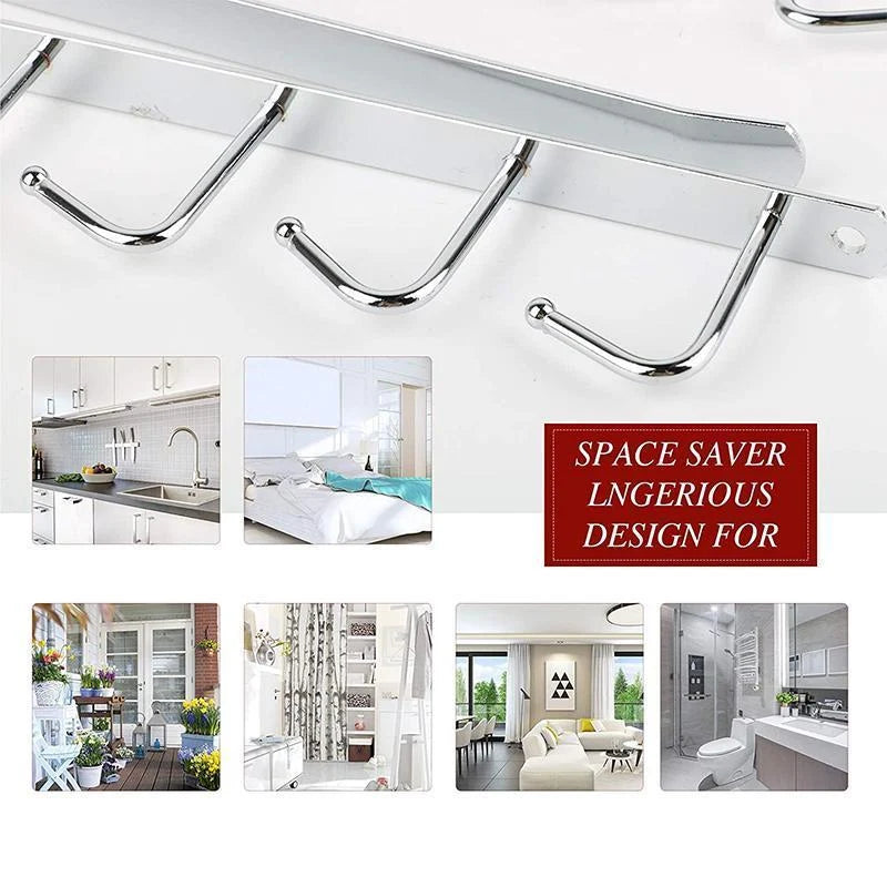 Under-Shelf Hook Organizer Steel 6 Hooks No-Drill Installation