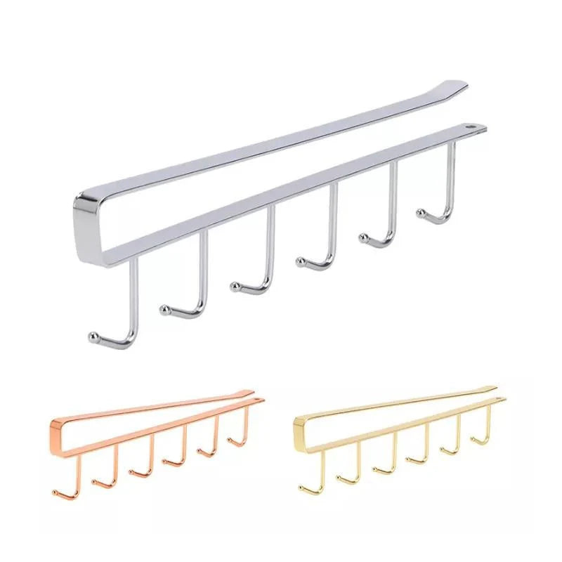 Under-Shelf Hook Organizer Steel 6 Hooks No-Drill Installation