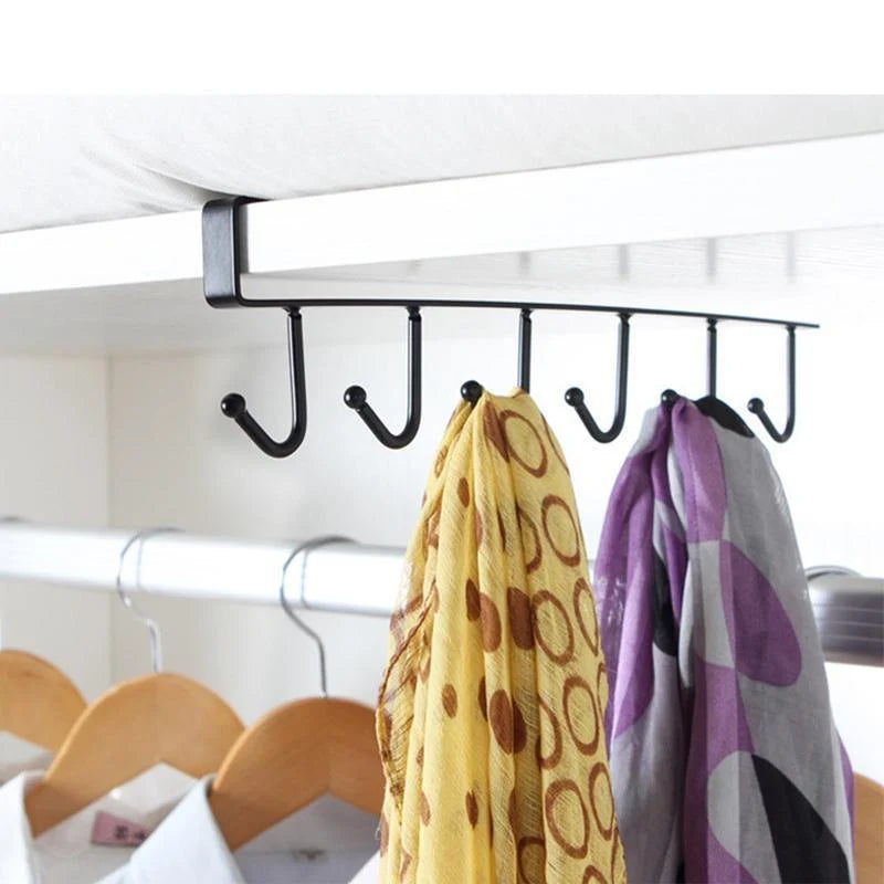 Under-Shelf Hook Organizer Steel 6 Hooks No-Drill Installation
