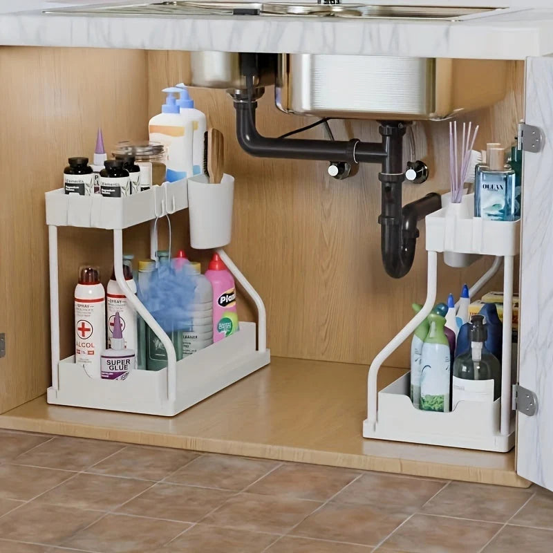 Under-Sink Organizer 2-Tier Sliding Drawer No-Drill Setup