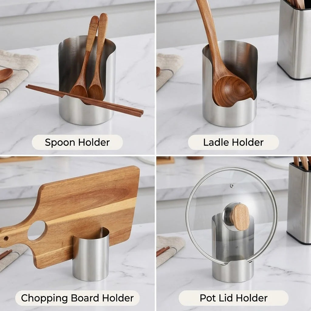 Utensil Holder Stainless Steel Space-Saving Countertop Organizer