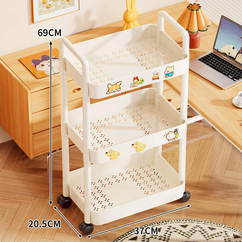 Utility Cart 3-Tier Perforated Trays Locking Swivel Casters