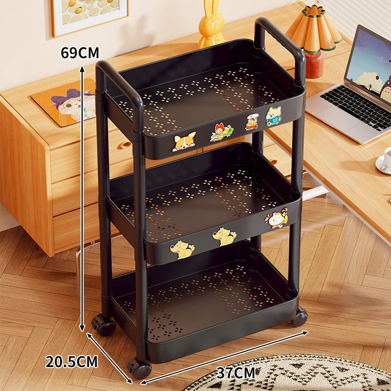 Utility Cart 3-Tier Perforated Trays Locking Swivel Casters