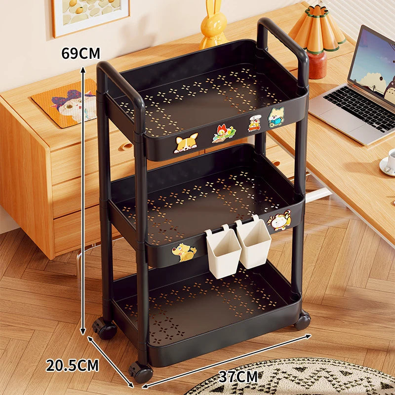 Utility Cart 3-Tier Perforated Trays Locking Swivel Casters