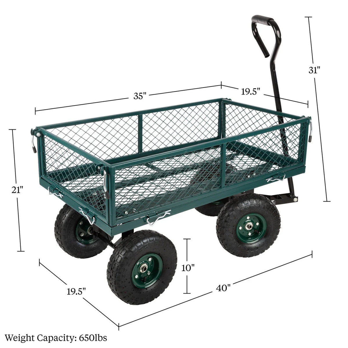 Utility Wagon 650 lb Capacity Removable Mesh Sides