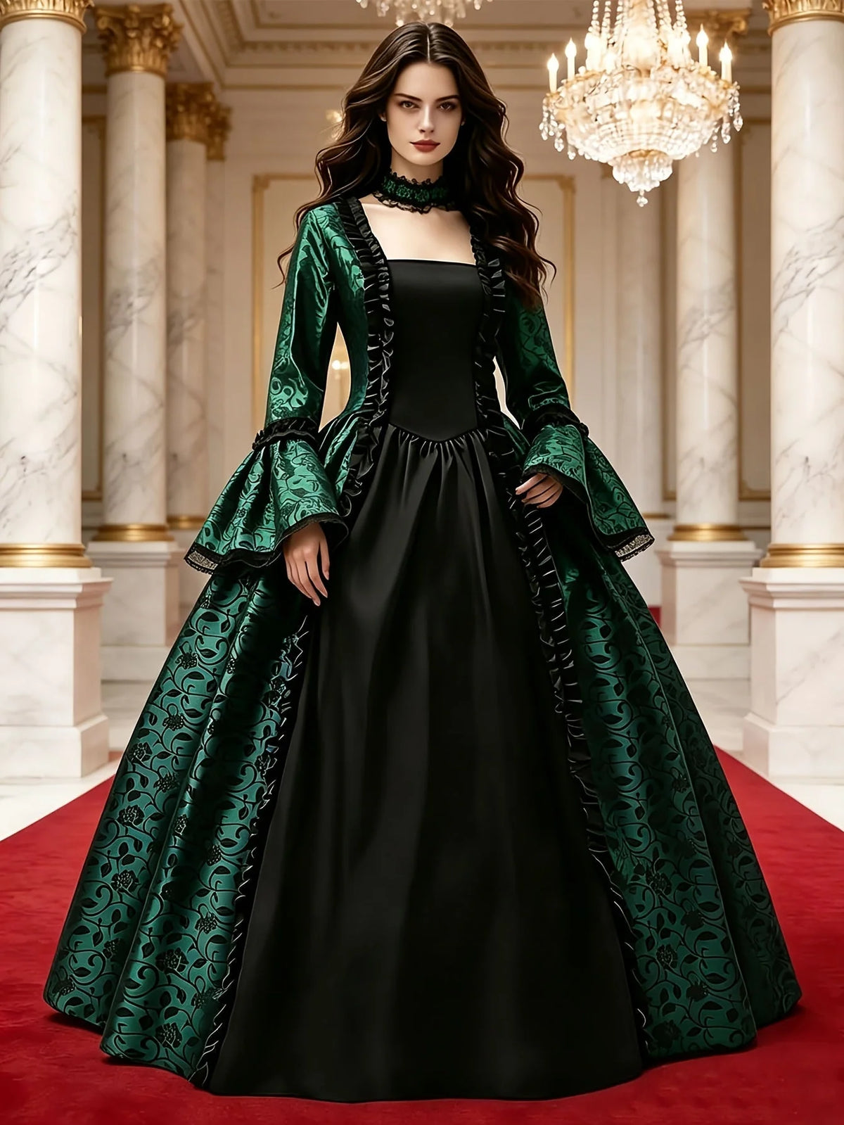 Vampire Costume Dress Gothic Flared Sleeves Ankle-Length