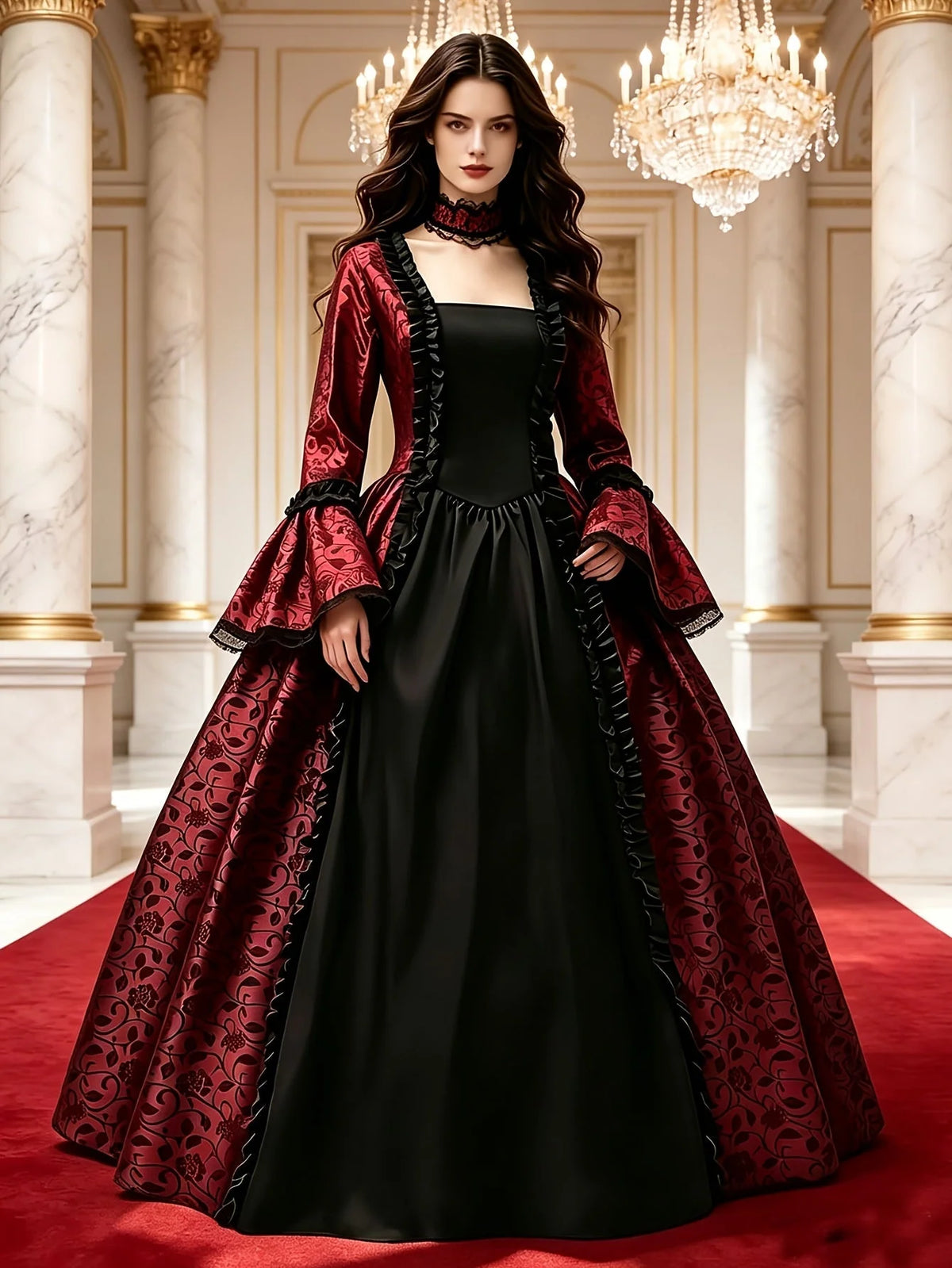 Vampire Costume Dress Gothic Flared Sleeves Ankle-Length