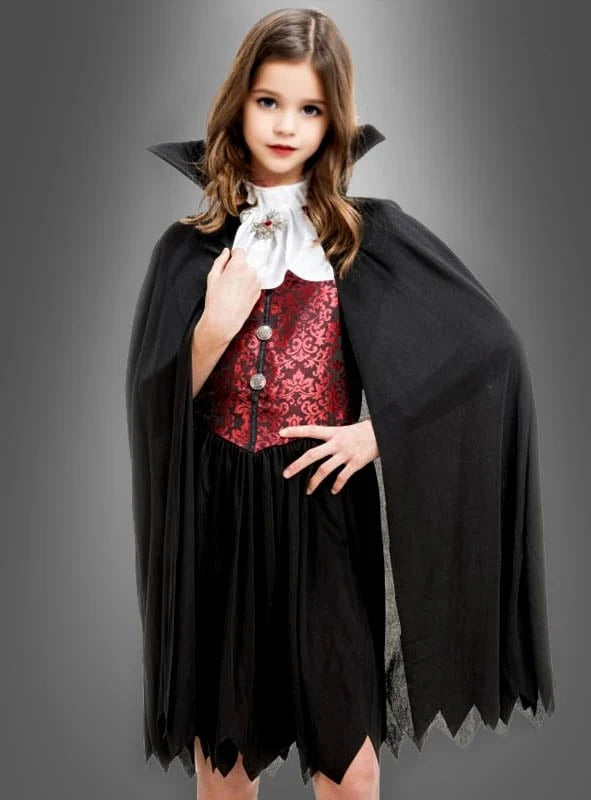 Vampire Costume Dress With Cape & Stand-Up Collar