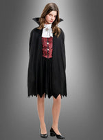 Vampire Costume Dress With Cape & Stand-Up Collar