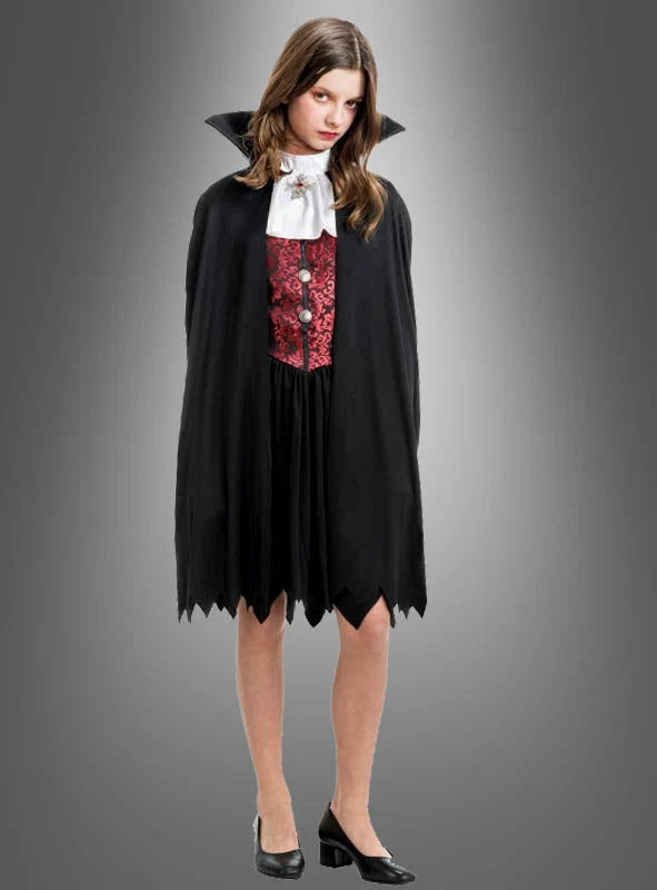 Vampire Costume Dress With Cape & Stand-Up Collar