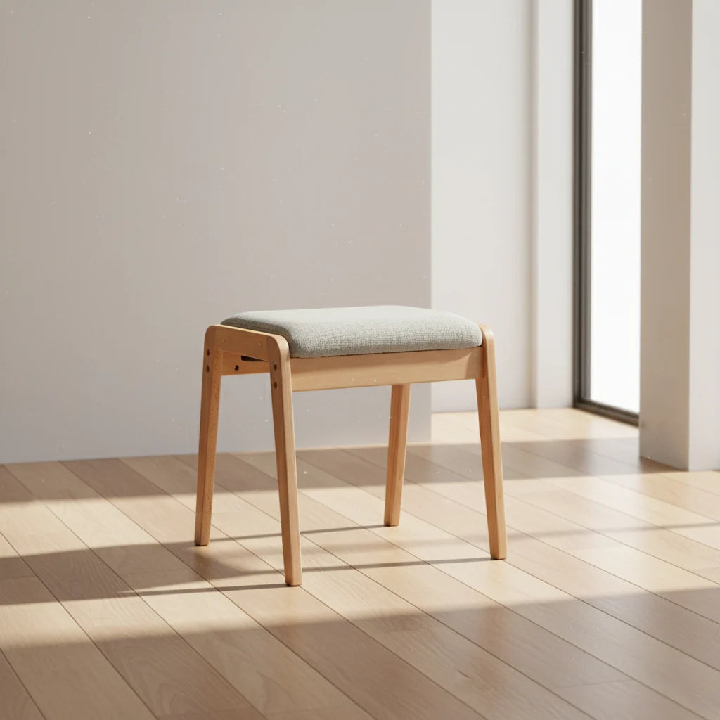 Vanity Stool Solid Wood Frame Padded Linen Seat