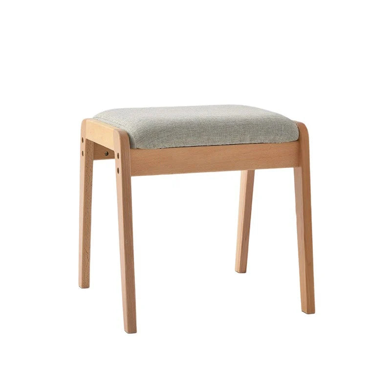 Vanity Stool Solid Wood Frame Padded Linen Seat