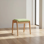 Vanity Stool Solid Wood Frame Padded Linen Seat