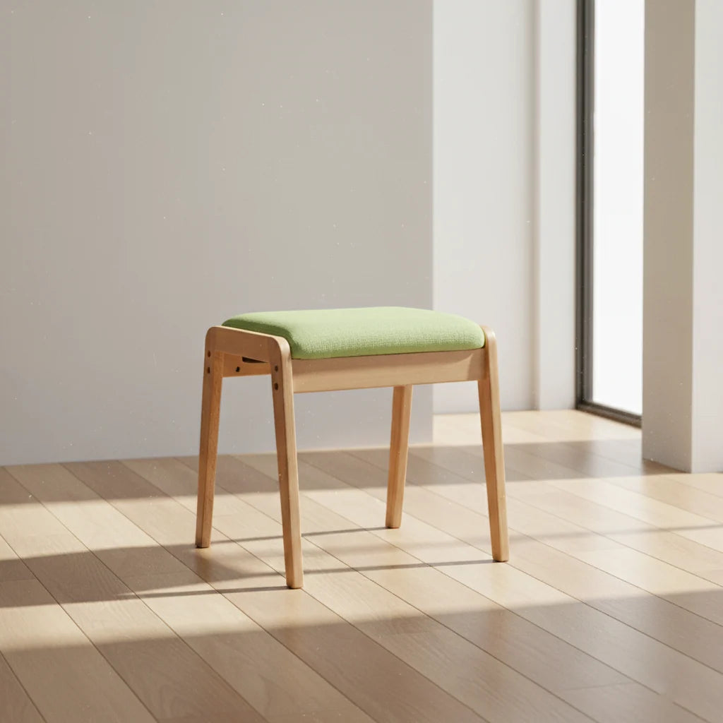 Vanity Stool Solid Wood Frame Padded Linen Seat
