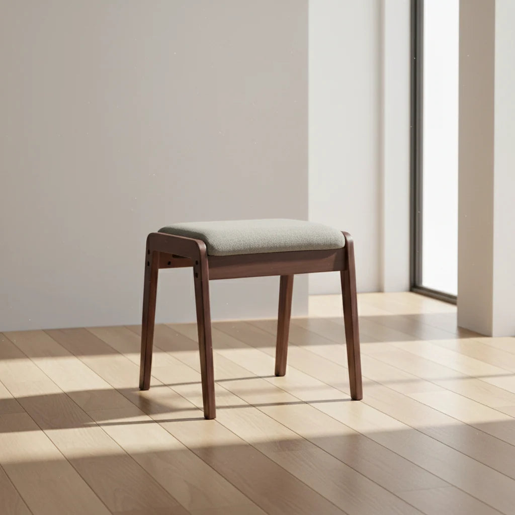 Vanity Stool Solid Wood Frame Padded Linen Seat