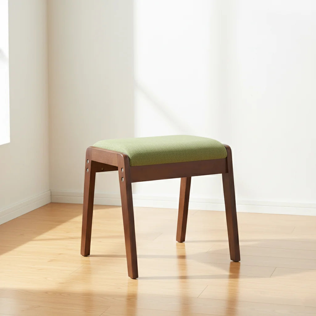 Vanity Stool Solid Wood Frame Padded Linen Seat