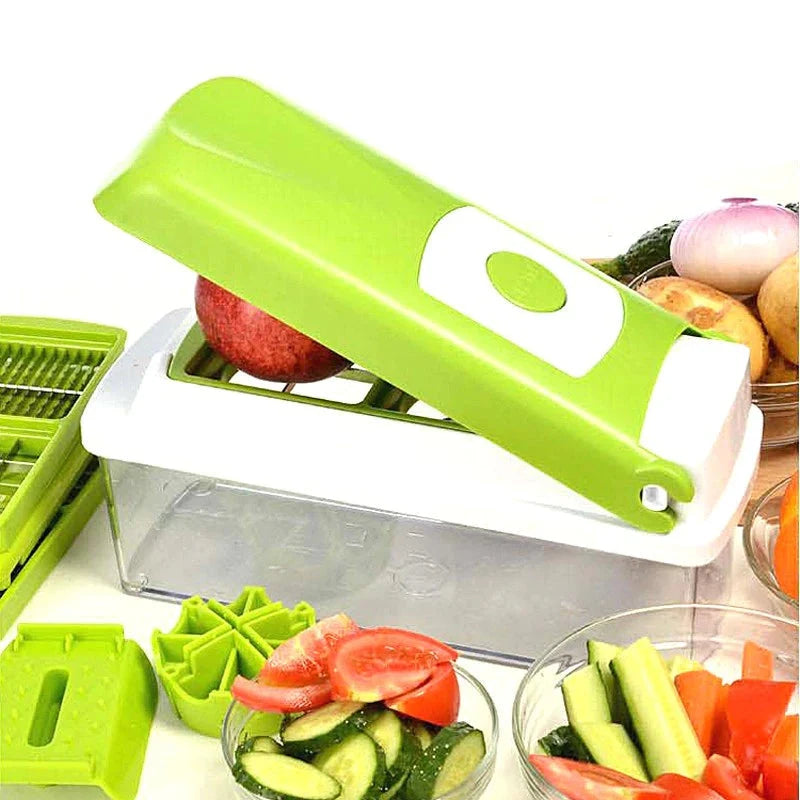 Vegetable Chopper Built-In Storage Container Stainless Steel Blades