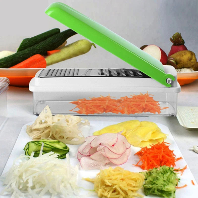 Vegetable Chopper Built-In Storage Container Stainless Steel Blades