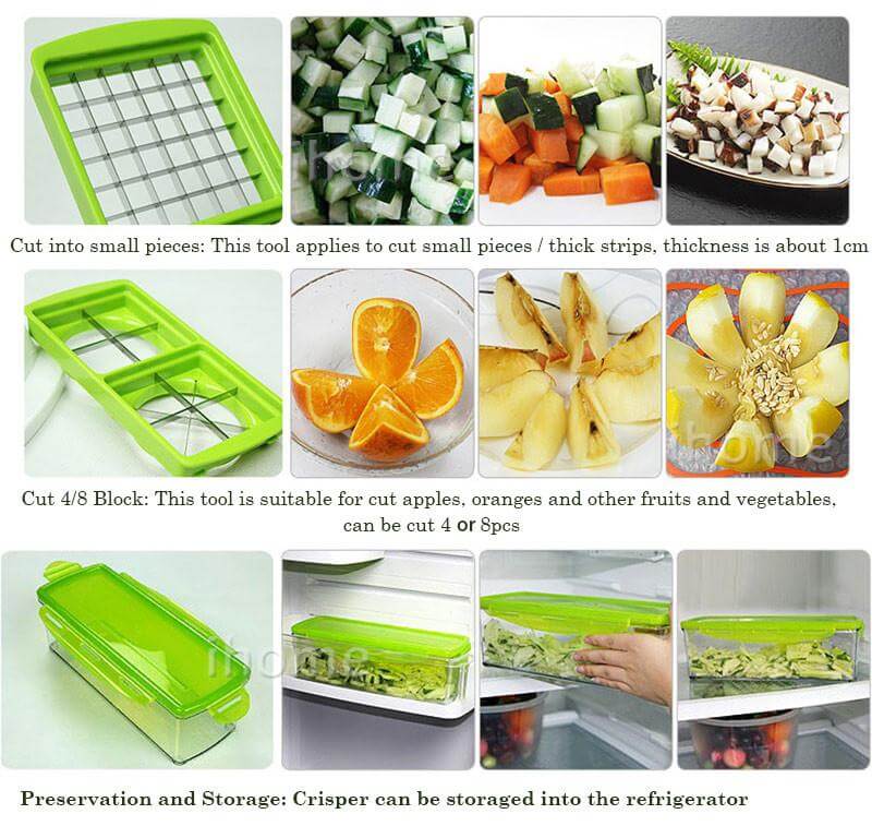 Vegetable Chopper Built-In Storage Container Stainless Steel Blades