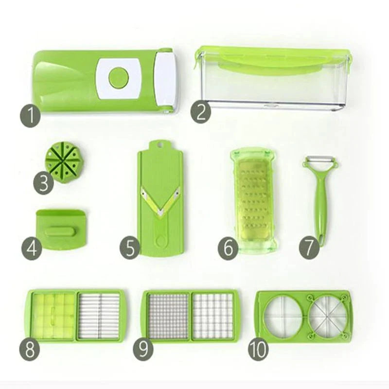 Vegetable Chopper Built-In Storage Container Stainless Steel Blades