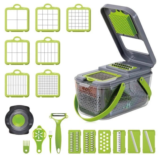 Vegetable Slicer & Chopper 18-In-1 Built-In Container & Non-Slip Base