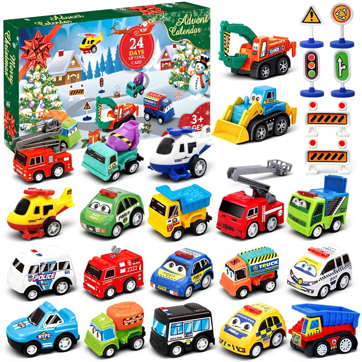 Vehicle Advent Calendar 21 Pull-Back Vehicles & Road Signs