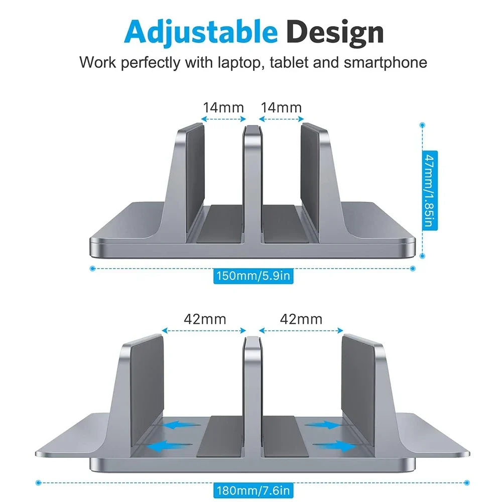 Vertical Laptop Stand Adjustable Slot Anodized Aluminum & Silicone Pads