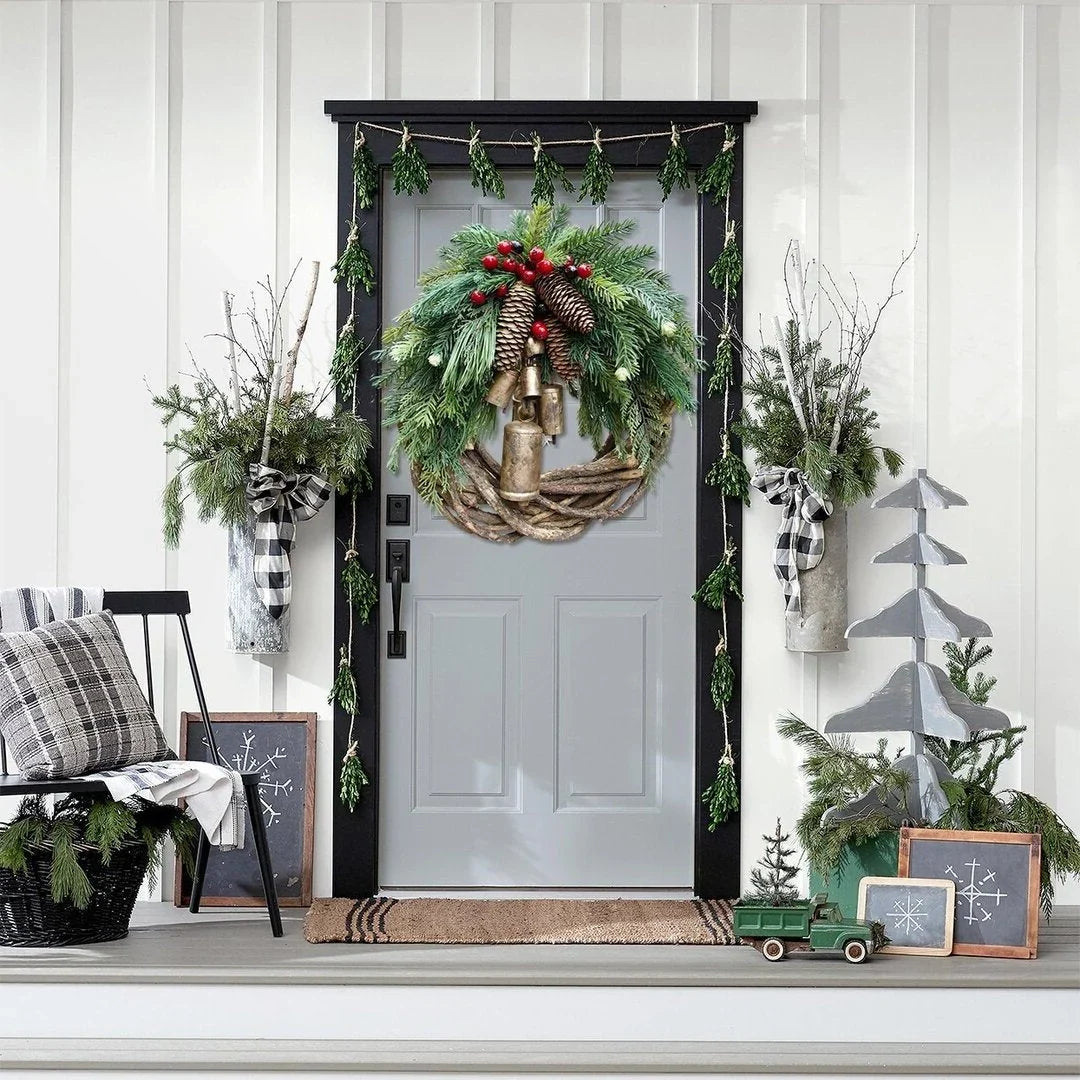 Vine Wreath Weather-Resistant Golden Bells 17 Inch