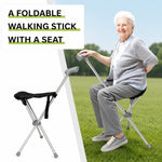 Walking Cane With Seat Foldable Stainless Steel Tripod Design