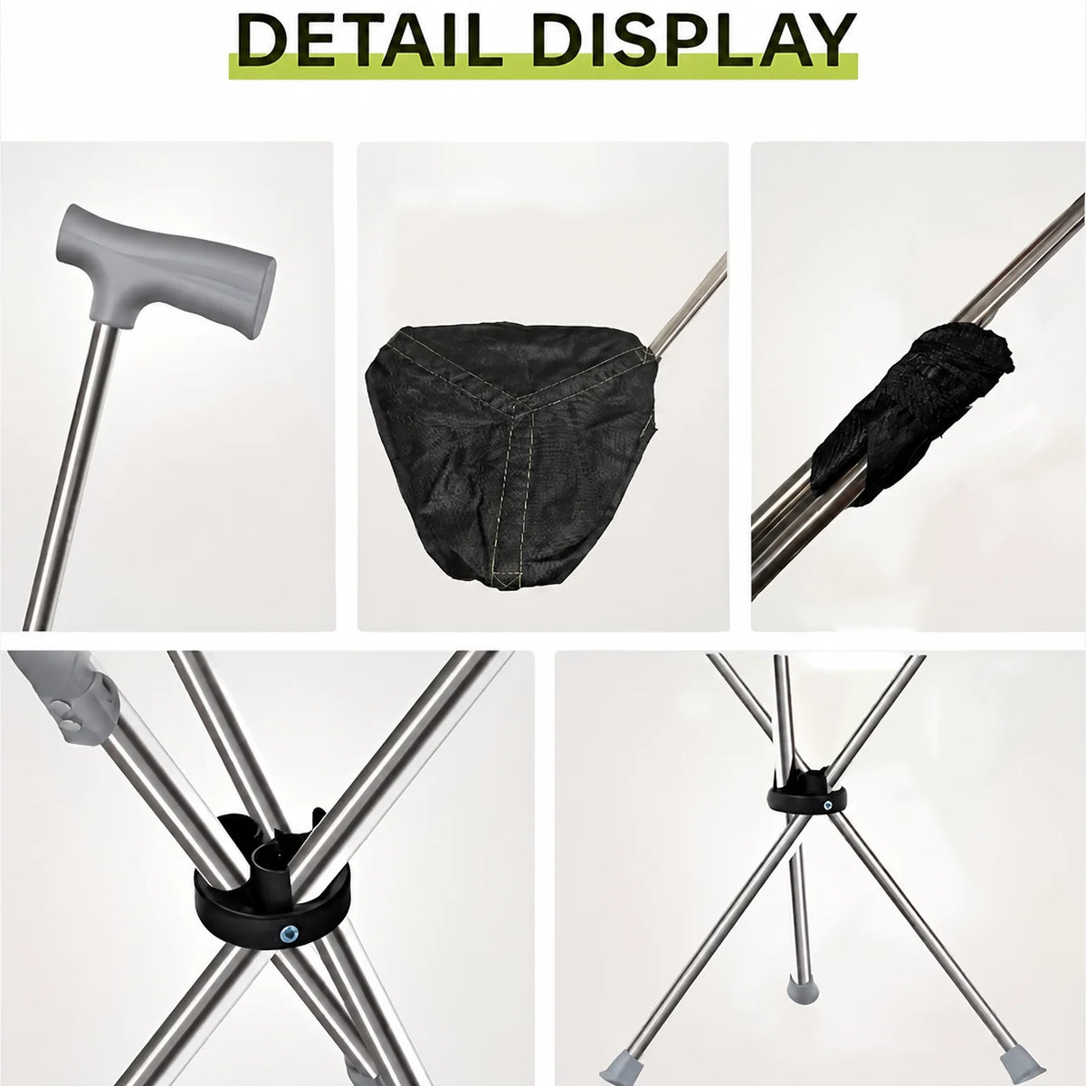 Walking Cane With Seat Foldable Stainless Steel Tripod Design