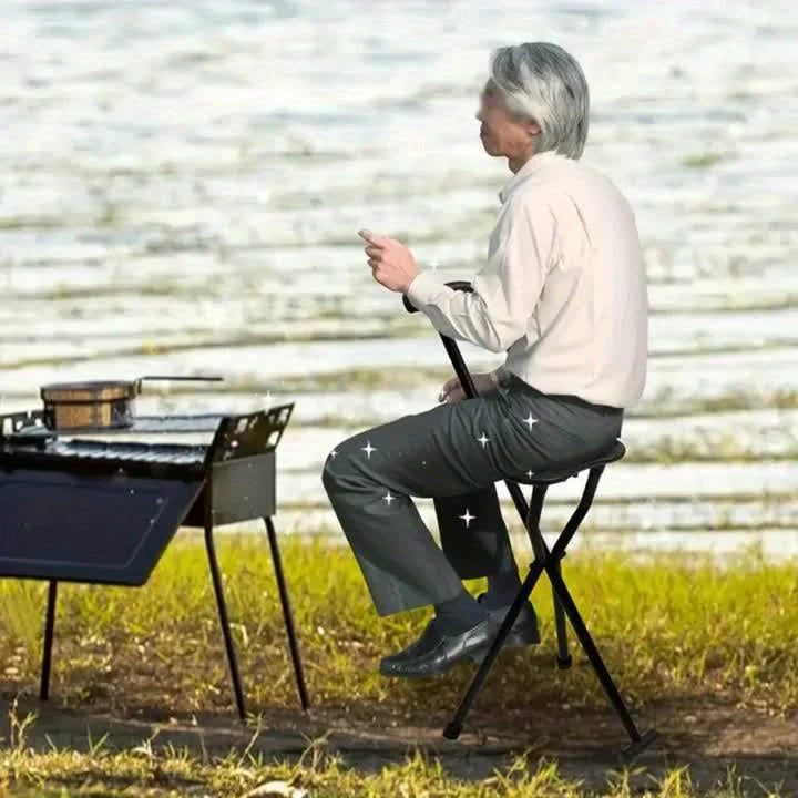 Walking Cane With Seat Foldable Stainless Steel Tripod Design