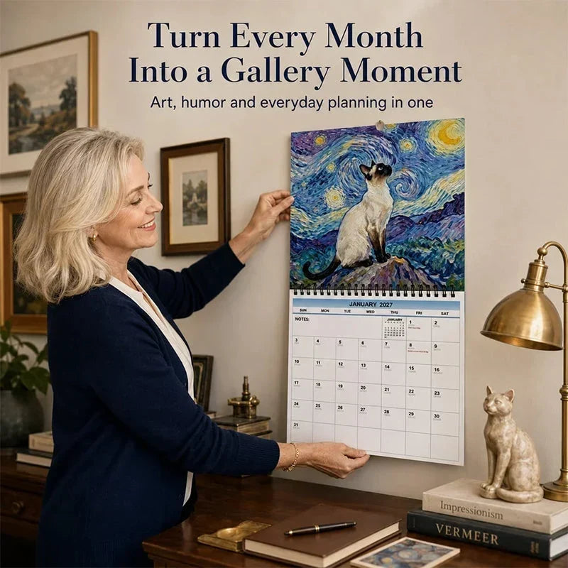 Wall Calendar 2027 Cat Painting Illustrations With Notes Section