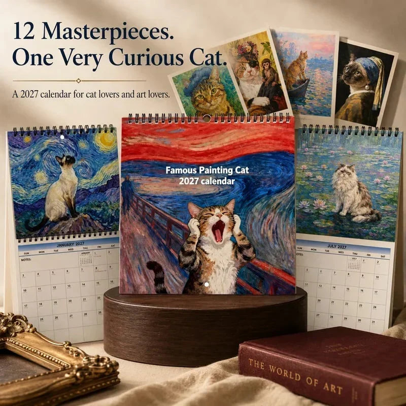 Wall Calendar 2027 Cat Painting Illustrations With Notes Section