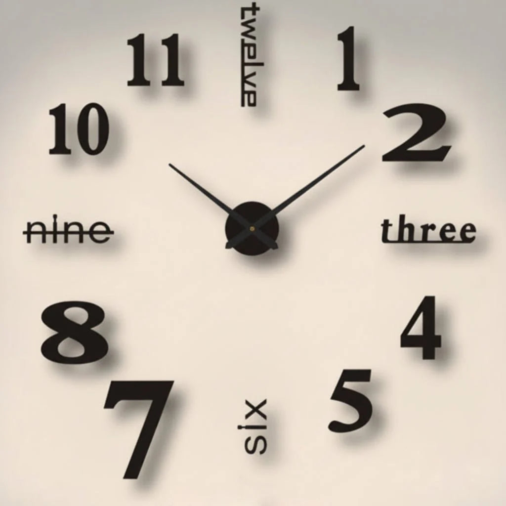 Wall Clock 3D Acrylic Silent Quartz Movement Drill-Free Mounting