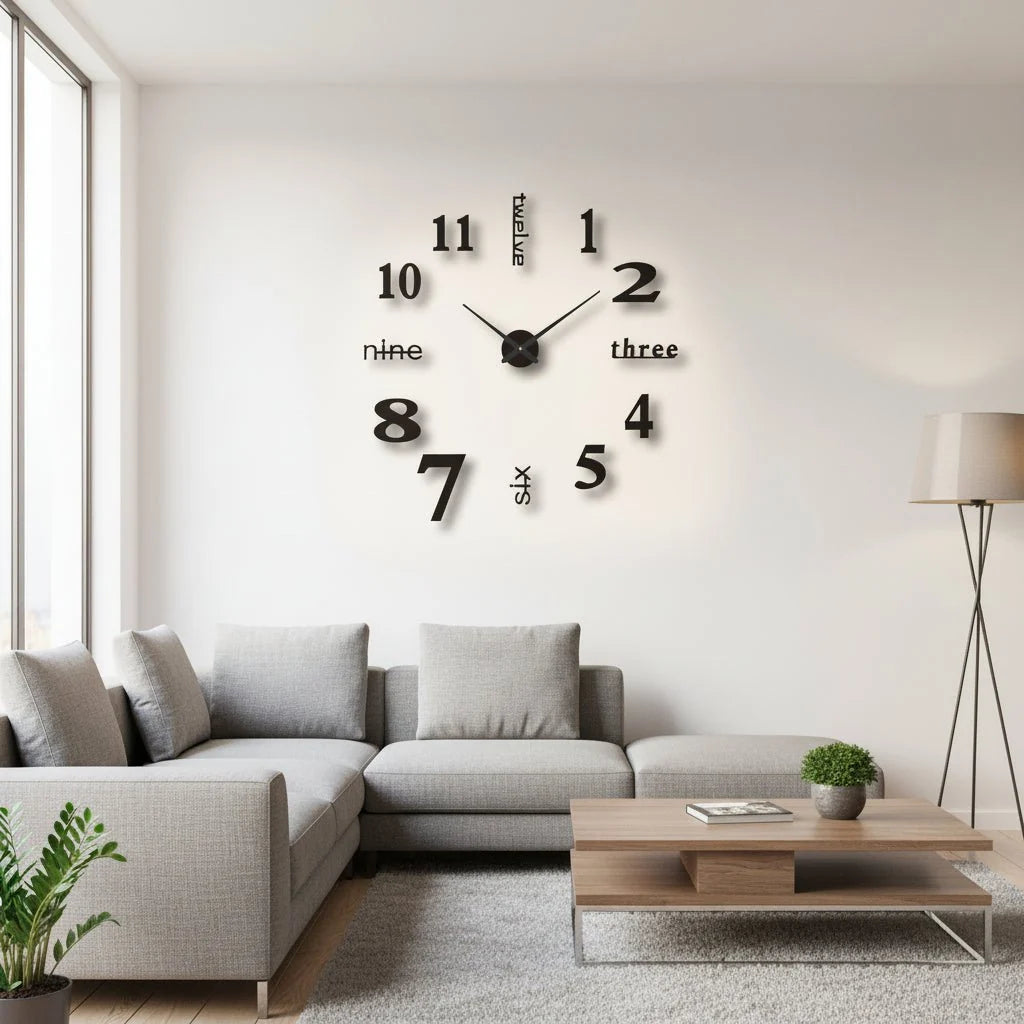 Wall Clock 3D Acrylic Silent Quartz Movement Drill-Free Mounting