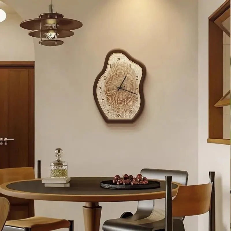 Wall Clock Irregular Wood-Inspired Design Silent Movement