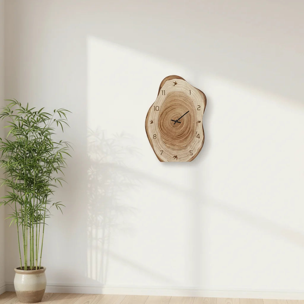 Wall Clock Irregular Wood-Inspired Design Silent Movement