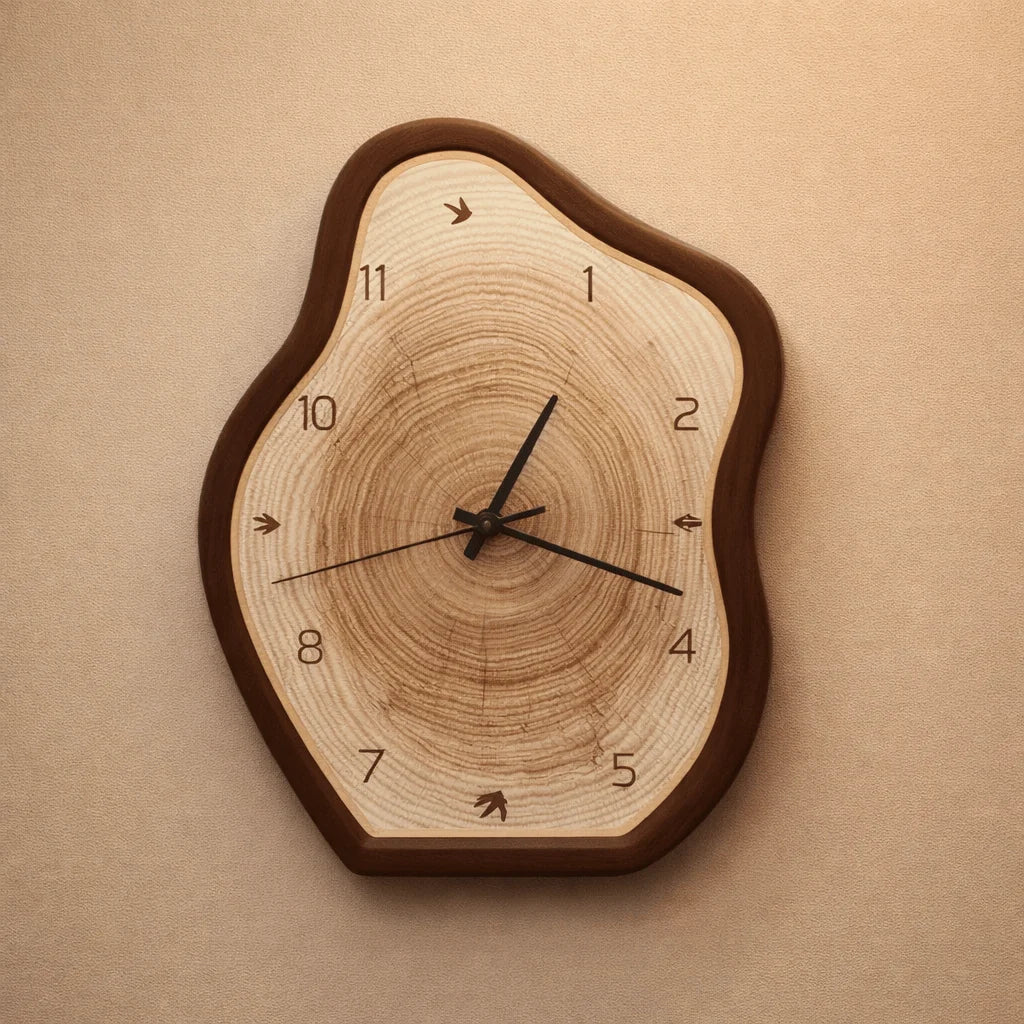 Wall Clock Irregular Wood-Inspired Design Silent Movement