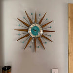 Wall Clock Mid-Century Sunburst Silent Battery-Powered