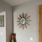 Wall Clock Mid-Century Sunburst Silent Battery-Powered