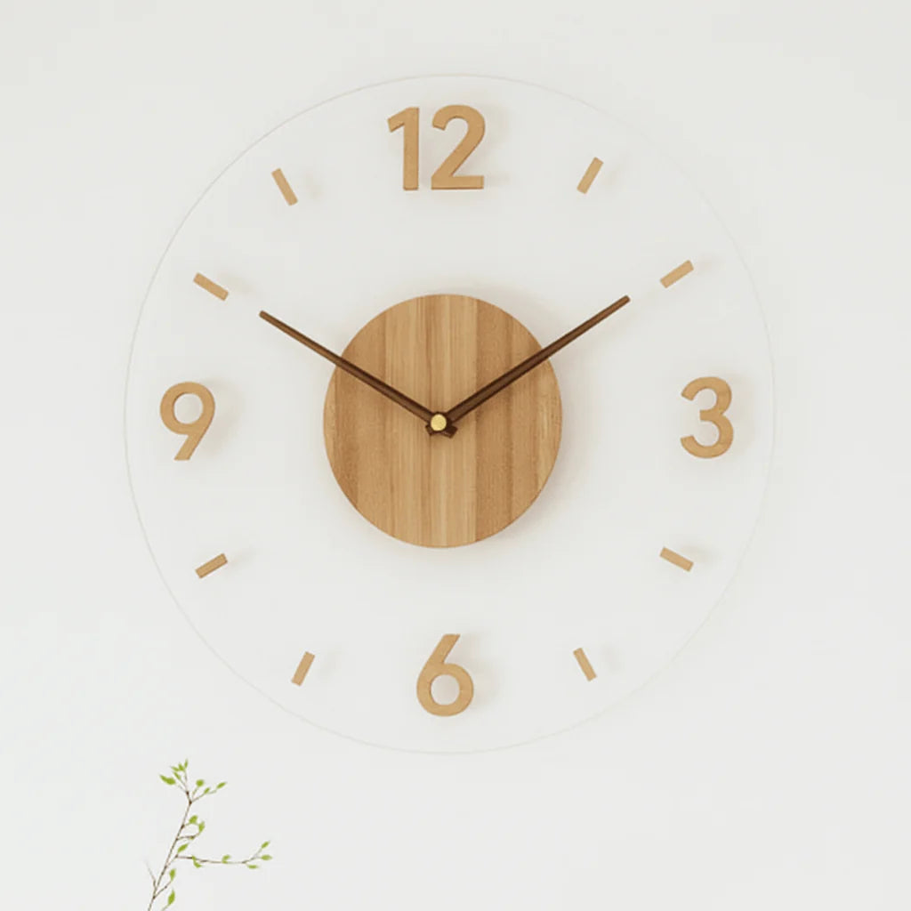 Wall Clock Natural Wood Silent Quartz Movement Easy-Read Dial